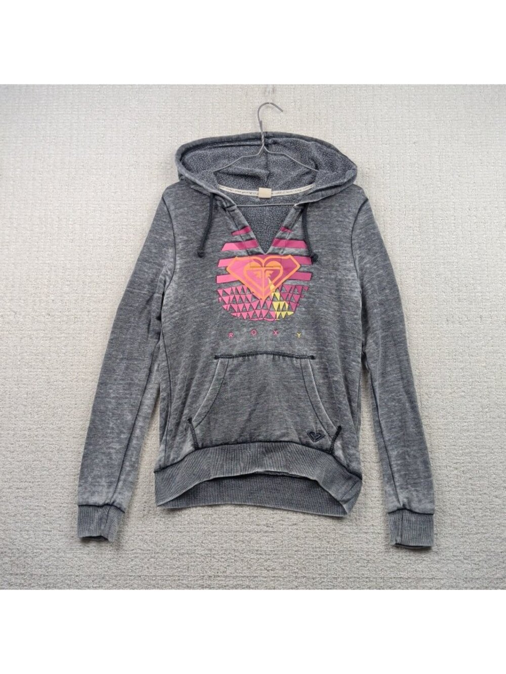 Y2K Roxy Surf V-neck Hoodie Acid Faded Gray Skater / Surfer Boho 2000's Wom Sz M